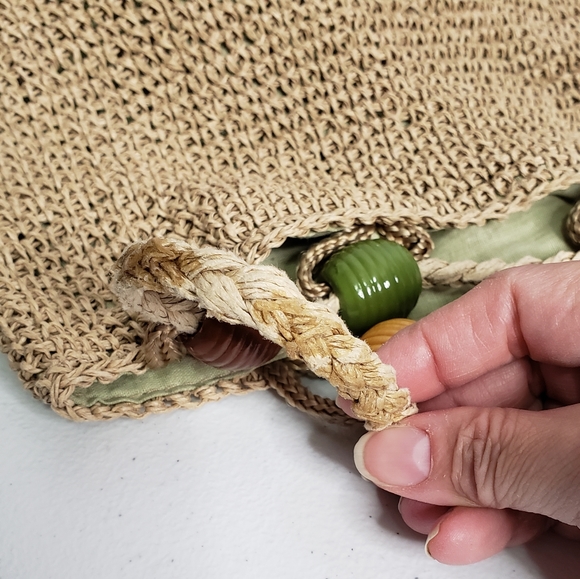 *SOLD* Jennifer Moore Woven Straw Bead Bucket Bag - Picture 7 of 8
